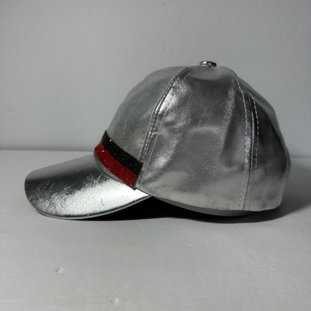Vera New York Silver Hook & Loops Hat Cap Red & Black Rhinestone Stripes - Picture 2 of 10